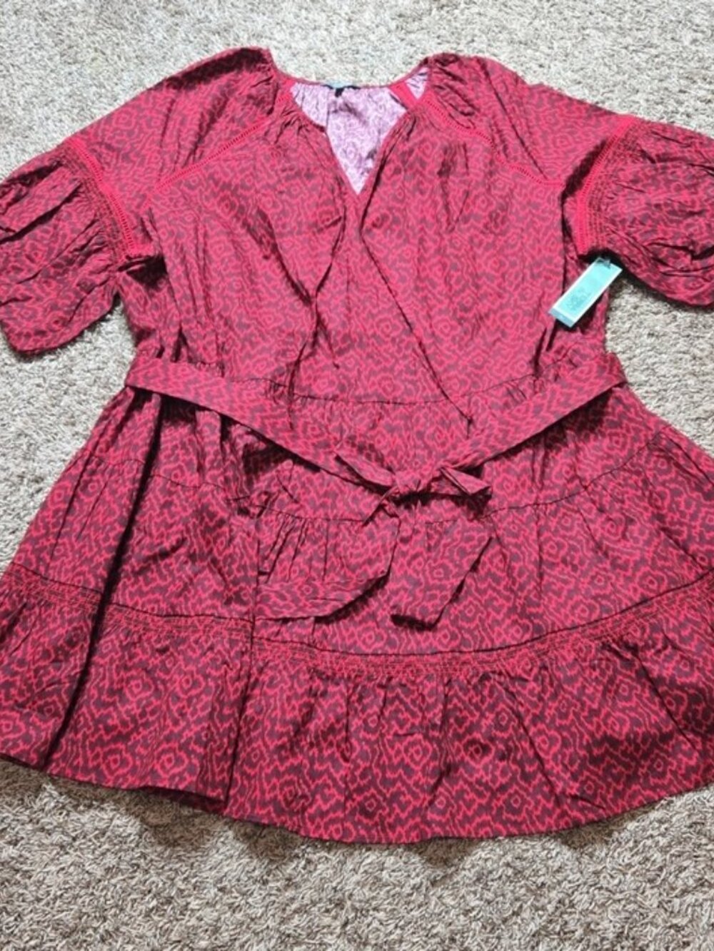 Terra & Sky Mini Elbow Sleeve 2X 20W - 22W Rusty Red Plus Size Dress